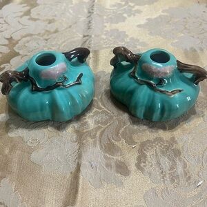 VTG 1940s Roseville Pottery "Ming Tree" candle holders in jade green